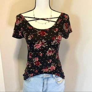Floral criscross neckline shirt